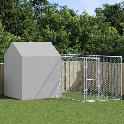 Outdoor Dog Kennel with Roof Silver 4x4x2.5 m