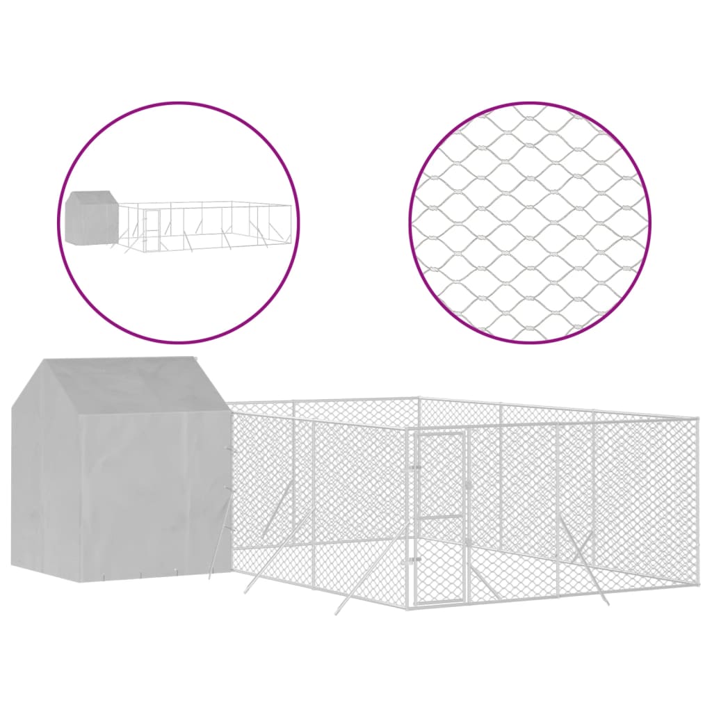 Outdoor Dog Kennel with Roof Silver 6x6x2.5 m