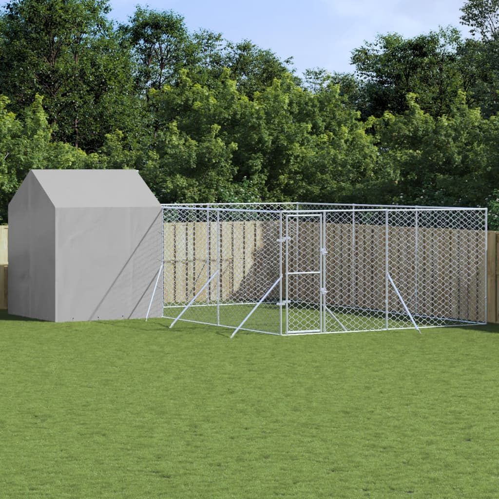 Outdoor Dog Kennel with Roof Silver 6x6x2.5 m