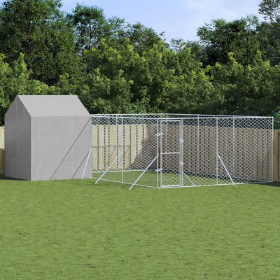 Outdoor Dog Kennel with Roof Silver 6x6x2.5 m