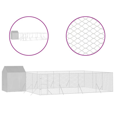 Outdoor Dog Kennel with Roof Silver 10x6x2.5 m