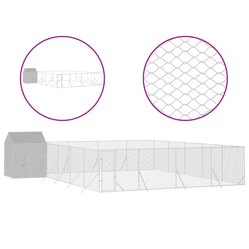 Outdoor Dog Kennel with Roof Silver 10x10x2.5 m
