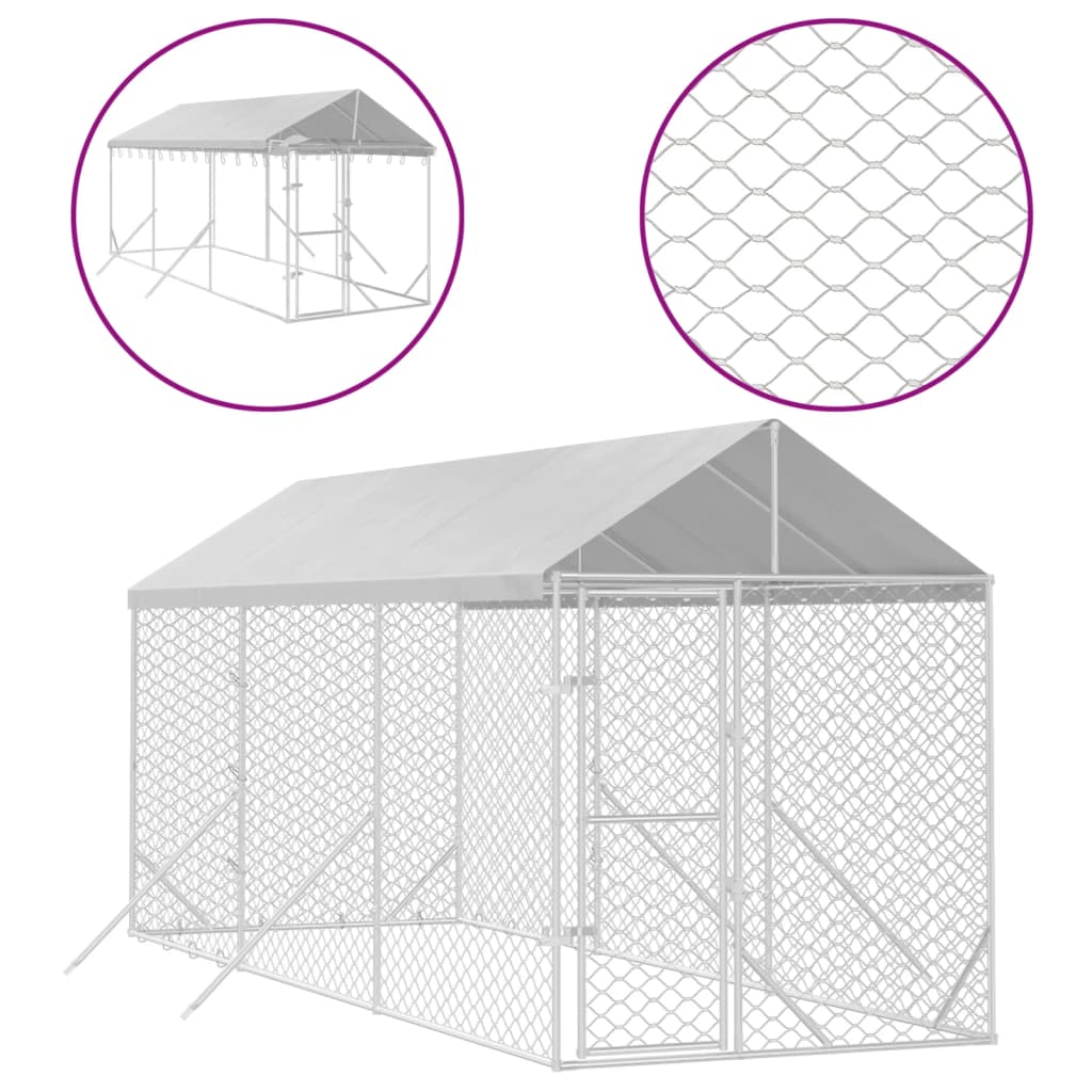 Outdoor Dog Kennel with Roof Silver 2x6x2.5 m