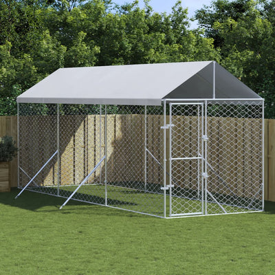 Outdoor Dog Kennel with Roof Silver 2x6x2.5 m