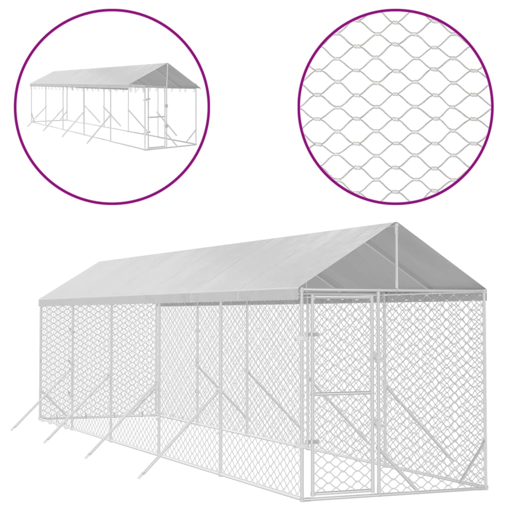 Outdoor Dog Kennel with Roof Silver 2x10x2.5 m