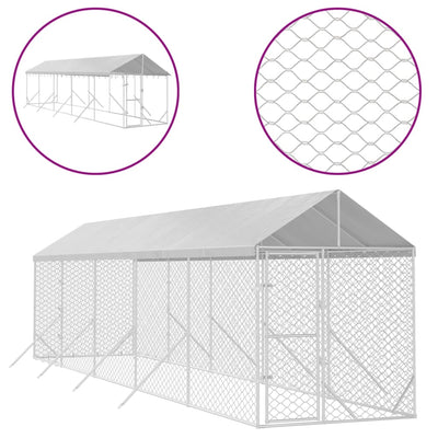 Outdoor Dog Kennel with Roof Silver 2x10x2.5 m