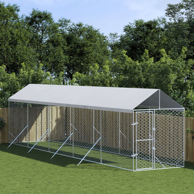 Outdoor Dog Kennel with Roof Silver 2x10x2.5 m