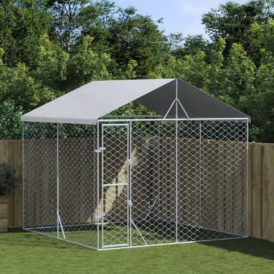 Outdoor Dog Kennel with Roof Silver 3x3x2.5 m
