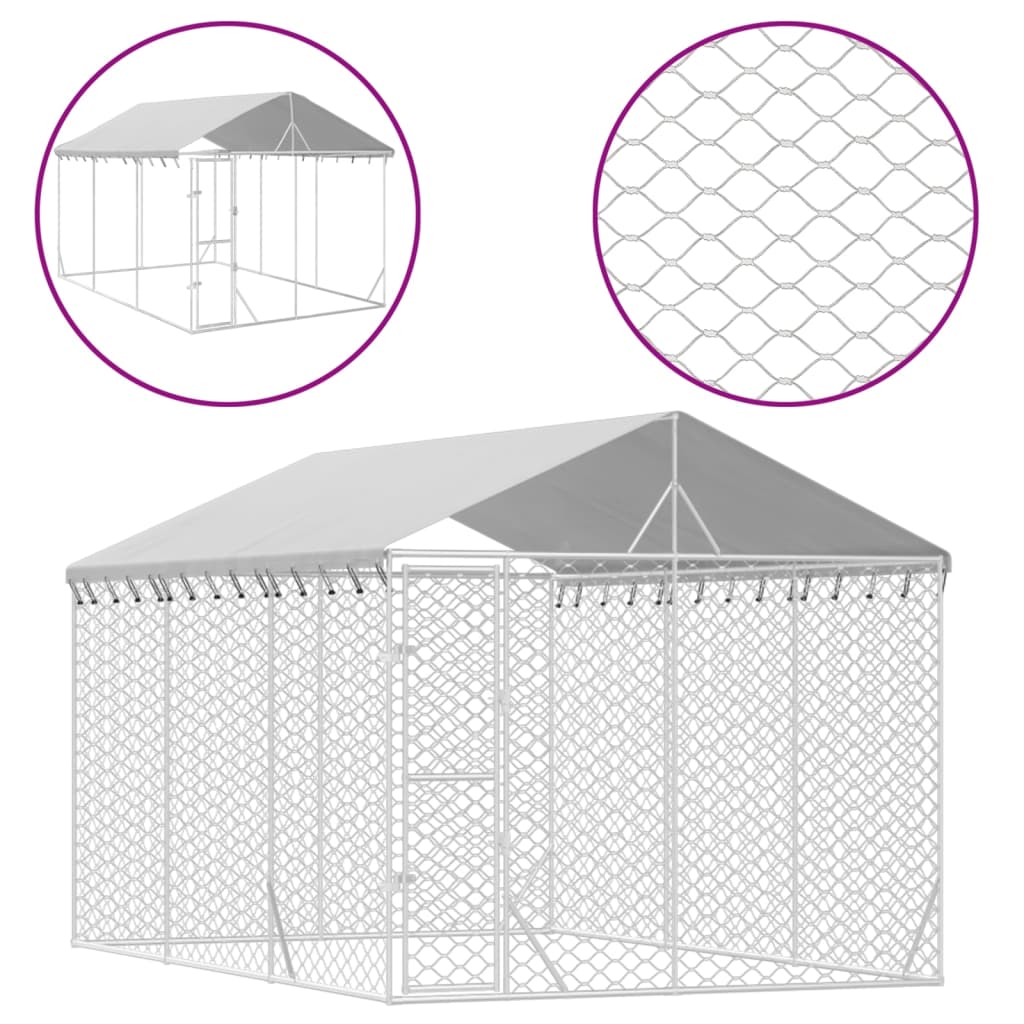 Outdoor Dog Kennel with Roof Silver 3x4.5x2.5 m