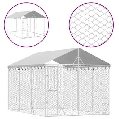 Outdoor Dog Kennel with Roof Silver 3x4.5x2.5 m