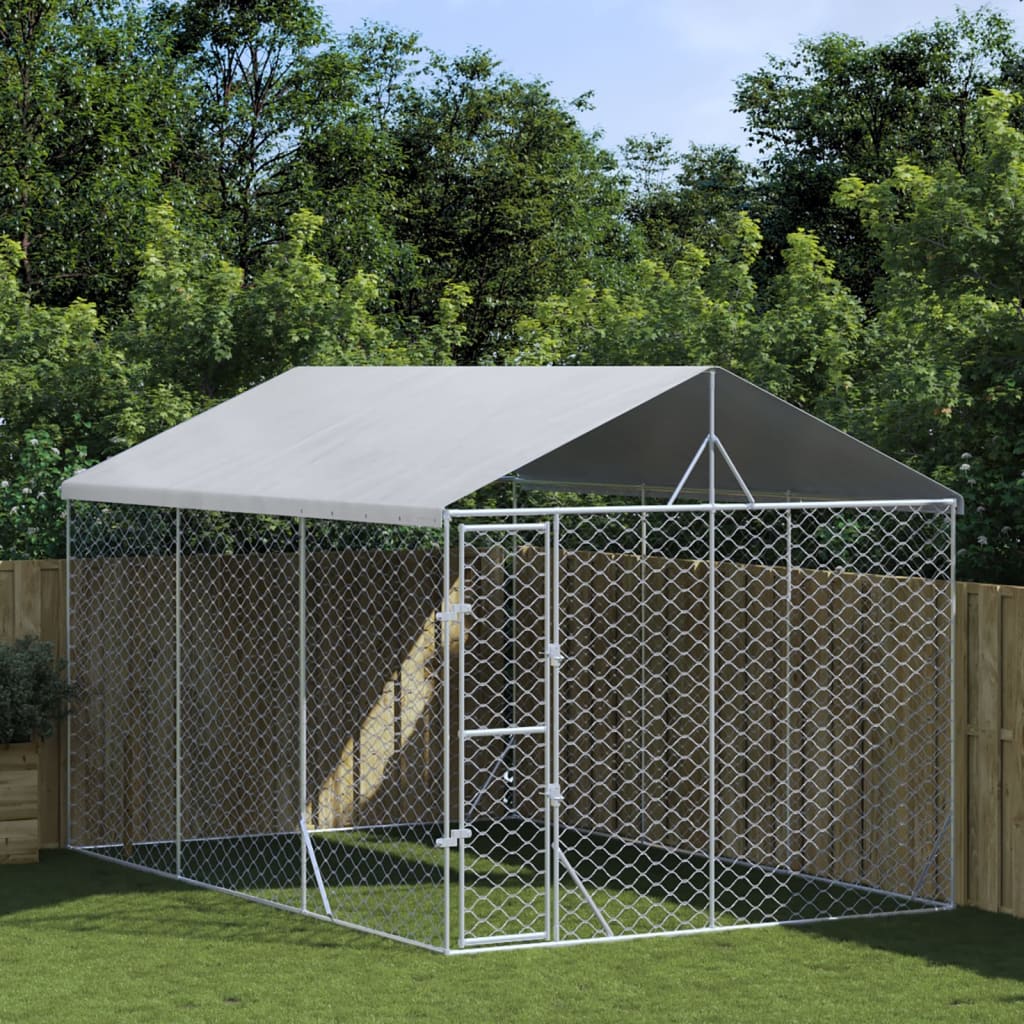 Outdoor Dog Kennel with Roof Silver 3x4.5x2.5 m