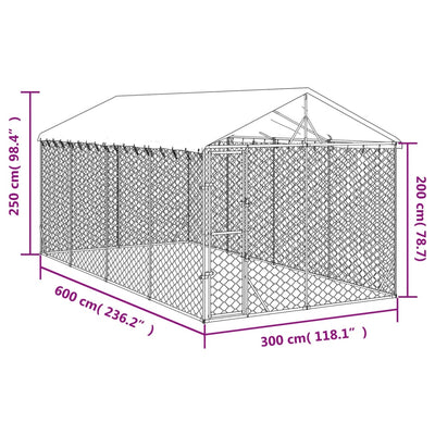 Outdoor Dog Kennel With Roof Silver 3X6X2.5 M