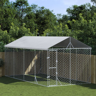 Outdoor Dog Kennel with Roof Silver 3x6x2.5 m