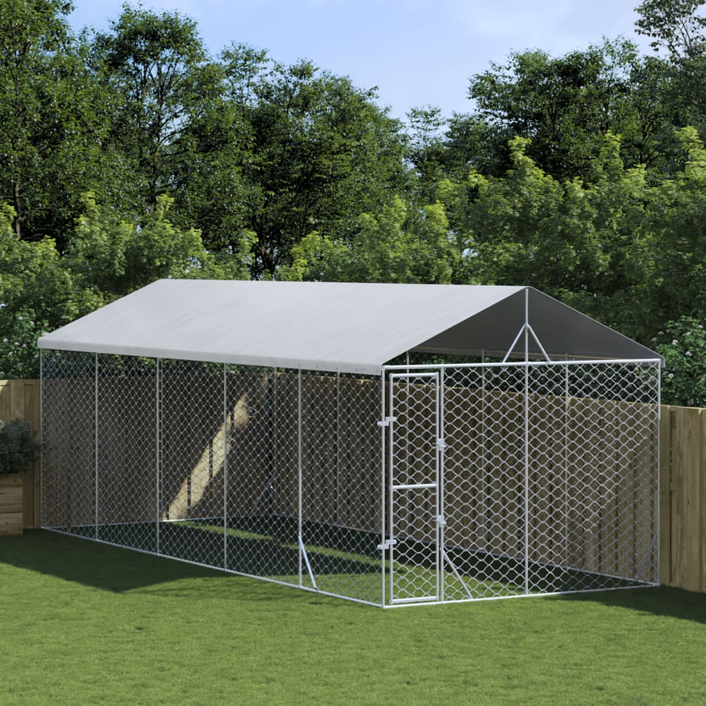 Outdoor Dog Kennel with Roof Silver 3x7.5x2.5 m