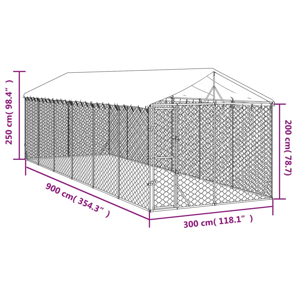 Outdoor Dog Kennel With Roof Silver 3X9X2.5 M