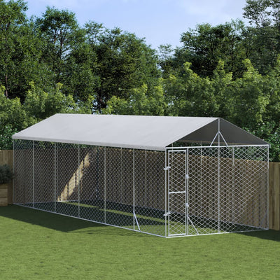 Outdoor Dog Kennel with Roof Silver 3x9x2.5 m
