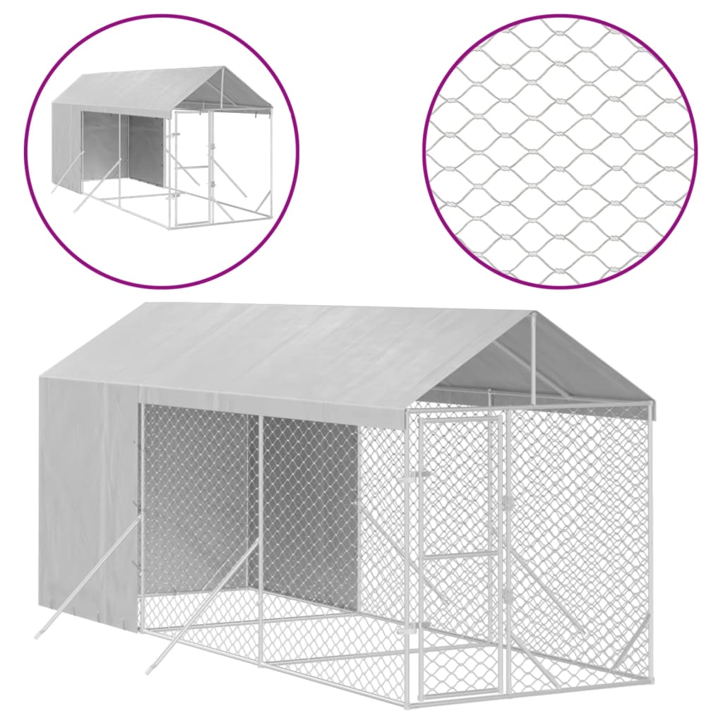 Outdoor Dog Kennel with Roof Silver 2x6x2.5 m