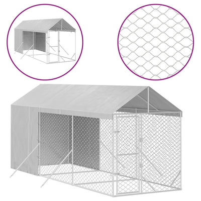 Outdoor Dog Kennel with Roof Silver 2x6x2.5 m