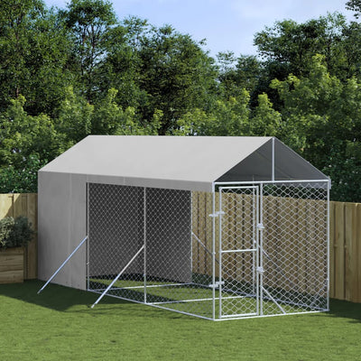 Outdoor Dog Kennel with Roof Silver 2x6x2.5 m