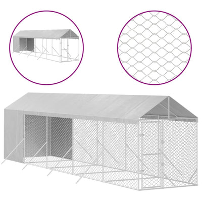 Outdoor Dog Kennel with Roof Silver 2x10x2.5 m