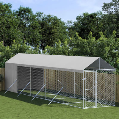Outdoor Dog Kennel with Roof Silver 2x10x2.5 m