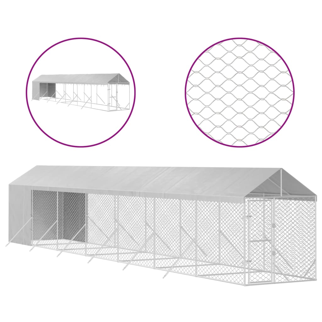 Outdoor Dog Kennel with Roof Silver 2x14x2.5 m