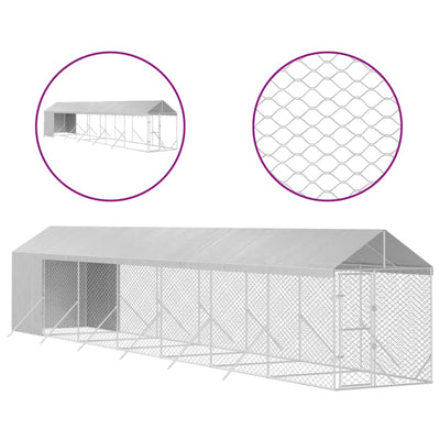 Outdoor Dog Kennel with Roof Silver 2x14x2.5 m
