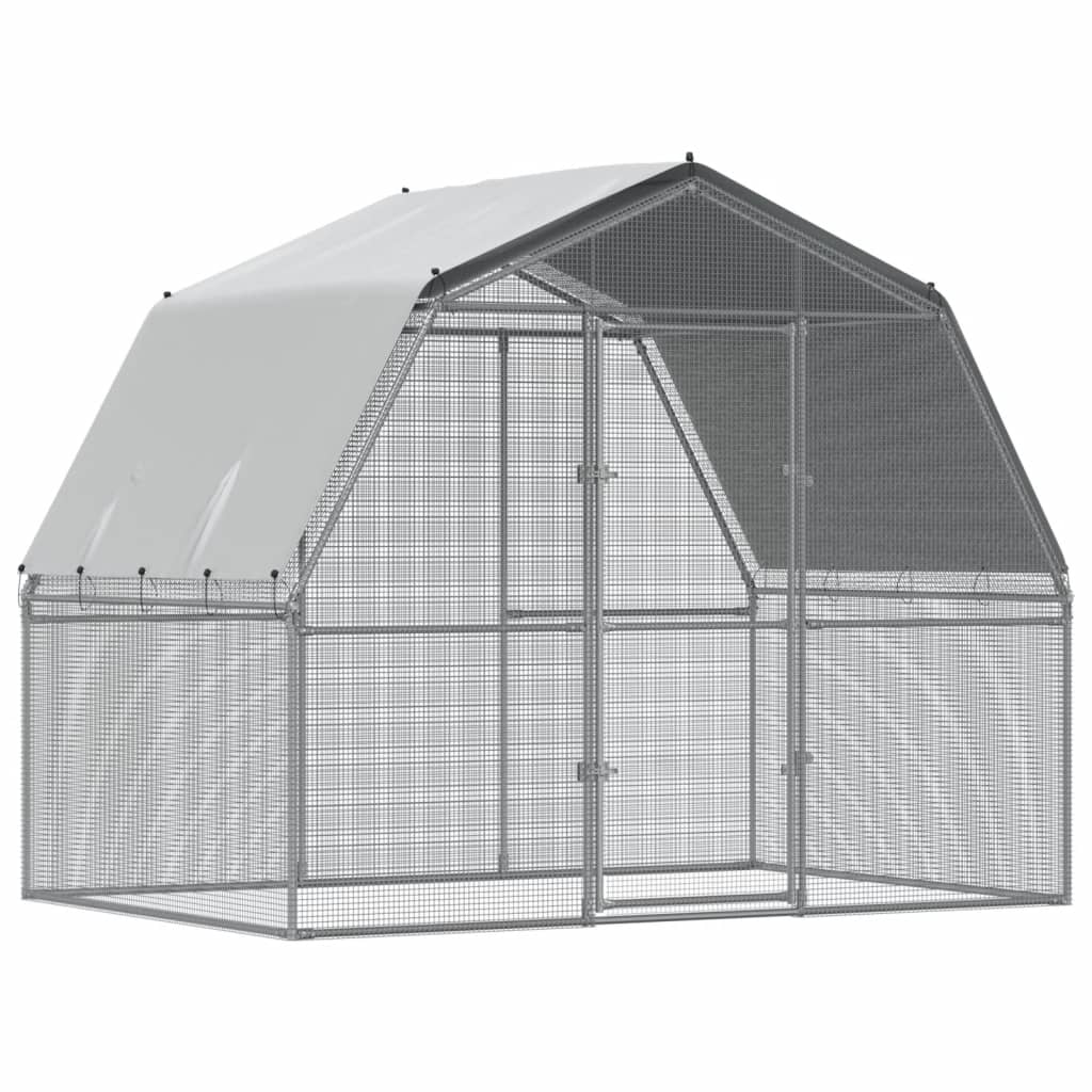 Chicken Cage with Roof and Door Silver