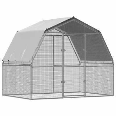 Chicken Cage with Roof and Door Silver