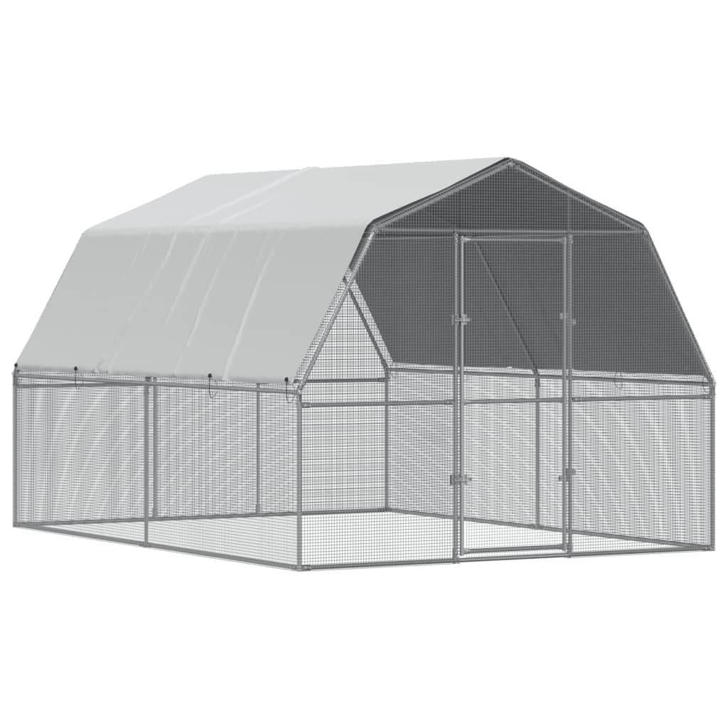 Chicken Cage with Roof and Door Silver
