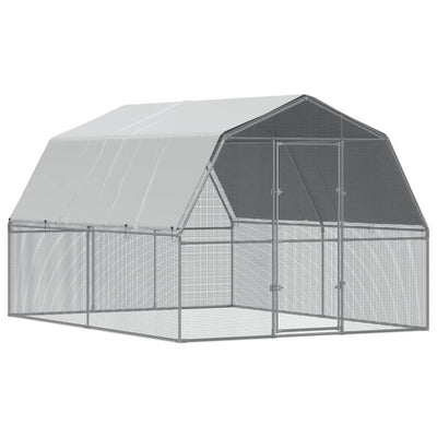 Chicken Cage with Roof and Door Silver
