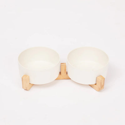 Mog & Bone Double Bamboo Dog Bowl Natural 1.8L