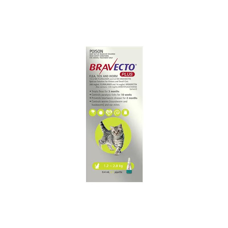 Bravecto Plus For Small Cats 1.2 - 2.8kg (Green)
