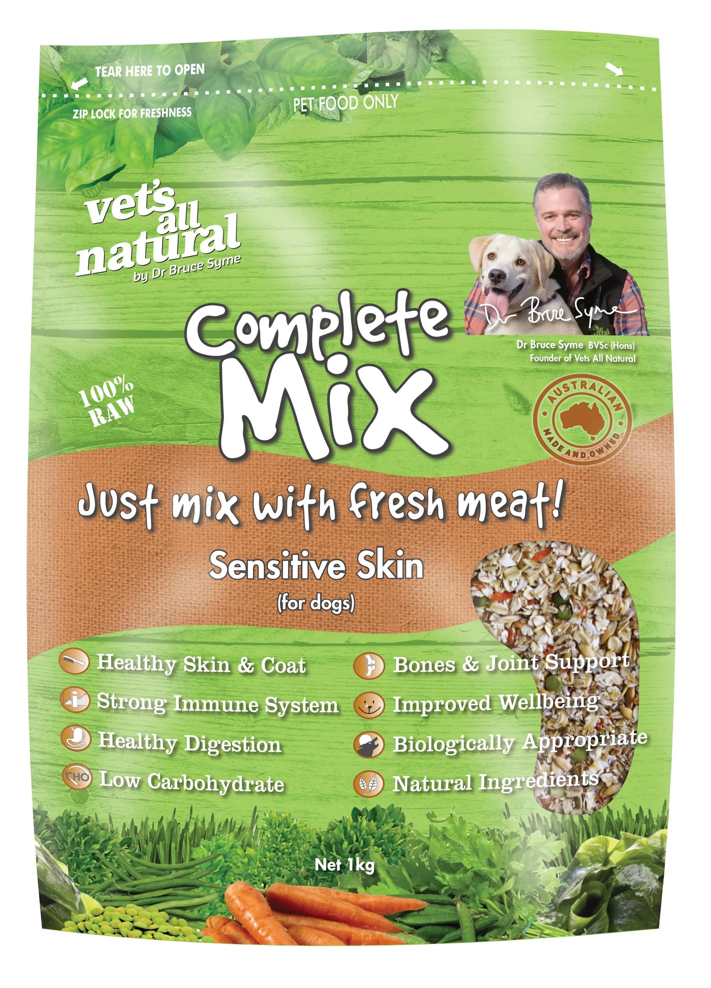 Vets All Natural Complete Mix Sensitive Skin Dry Dog Food - 1kg