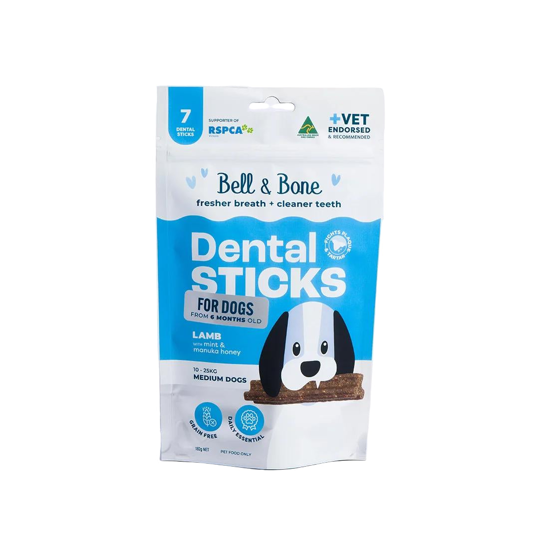 Bell & Bone Medium Dental Stick Lamb Mint Manuka Dog Treat 7 Pack