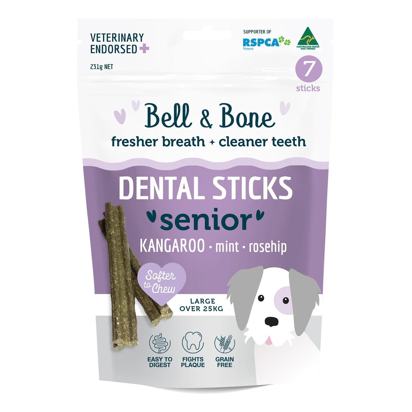 Bell & Bone Senior Dental Sticks Kangaroo, Mint And Rosehip Small 7 Pack