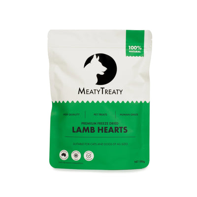 Meaty Treaty Freeze Dried Australian Lamb Hearts Cat & Dog Treats 100g