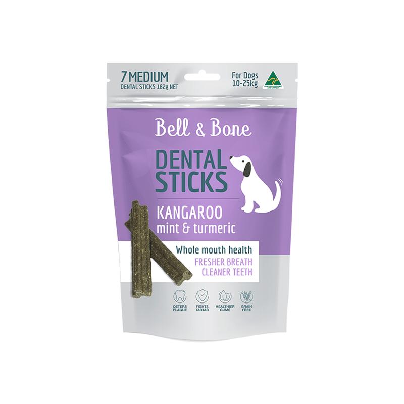 Bell & Bone Medium Dental Stick Kangaroo Mint Turmeric 7 Pack