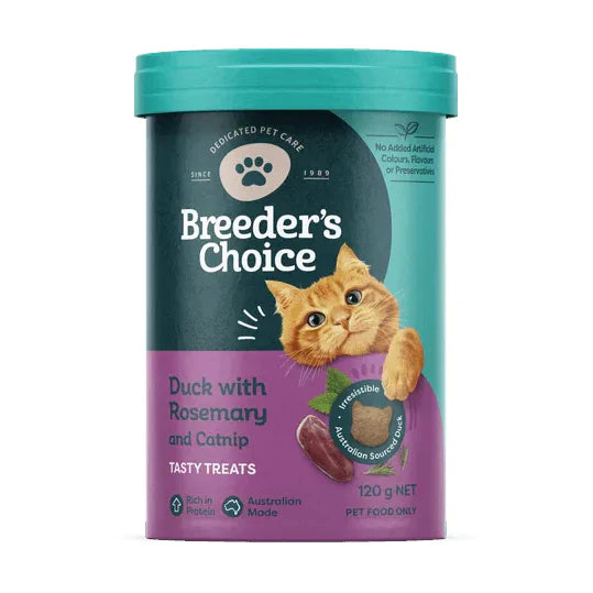 Breeders Choice Cat Treats Duck, Rosemary And Catnip 120g - 3pk