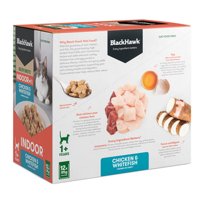 Black Hawk Healthy Benefits Indoor Adult Pouches Chicken And Whitefish 12 X 85g