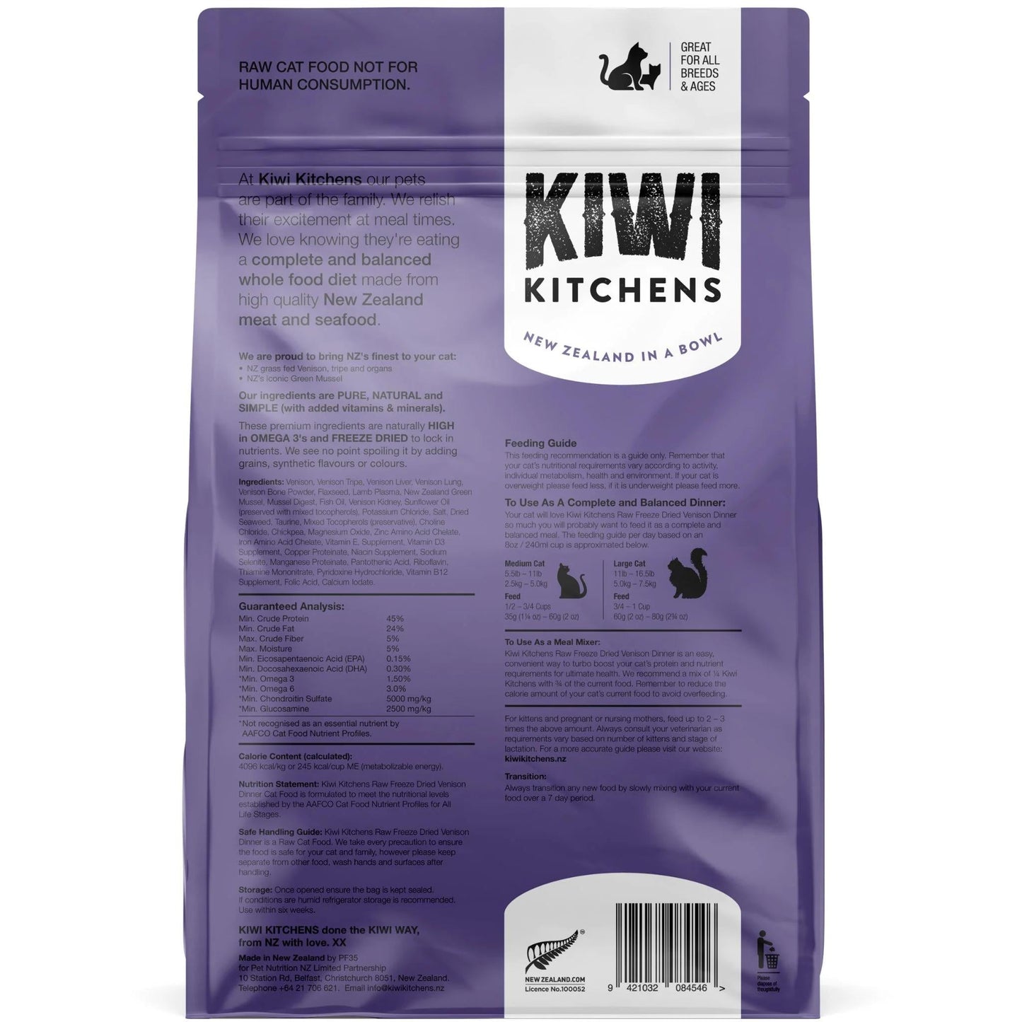 Kiwi Kitchens Freeze Dried Venison Cat Dinner 610g