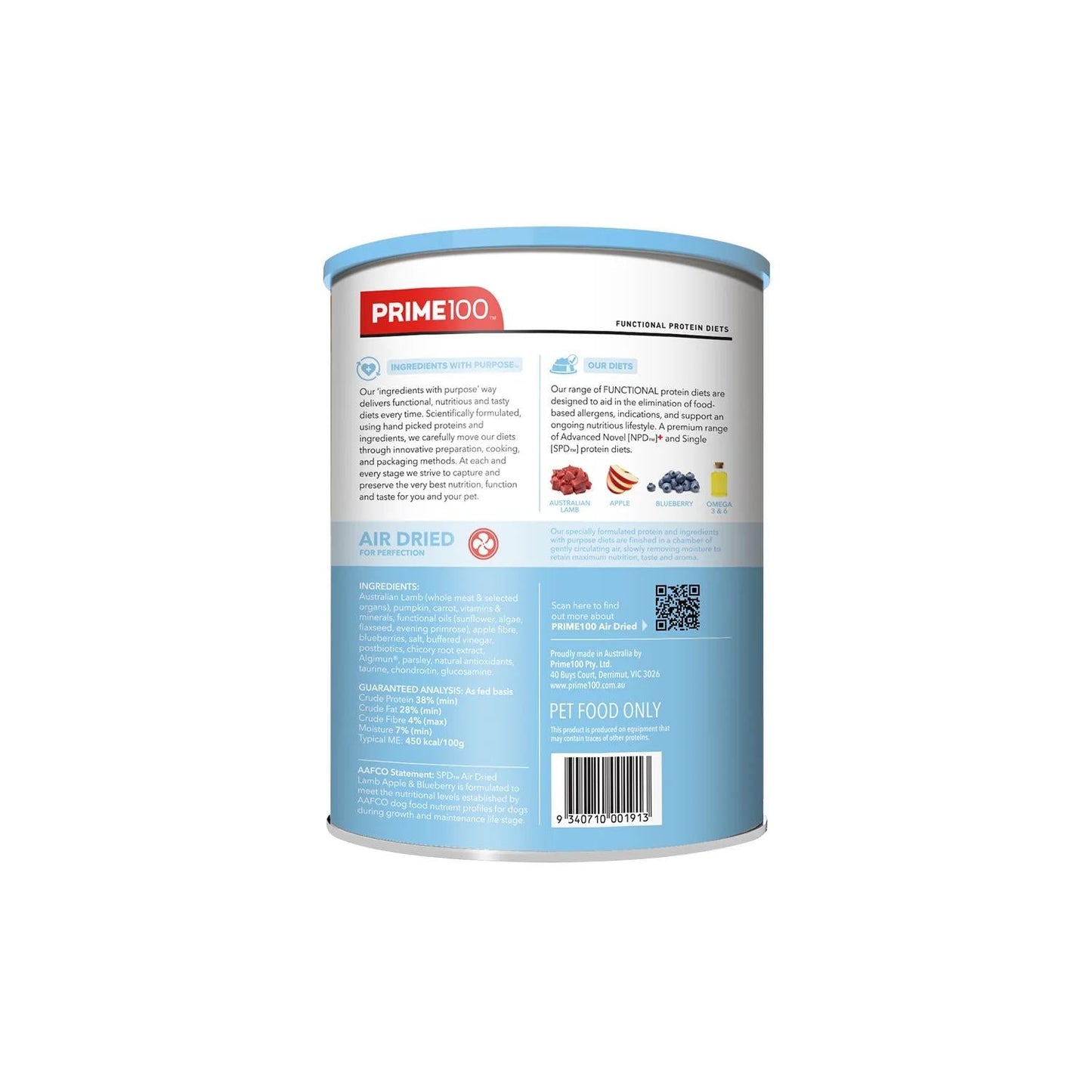 Prime Spd Air Dried Puppy Lamb Apple & Blueberry 600g