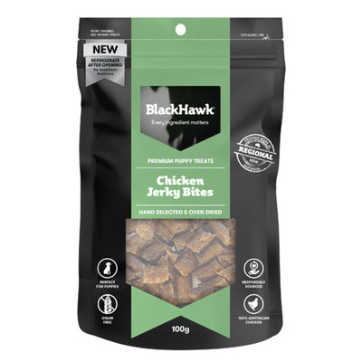 BLACK HAWK DOG TREATS PUPPY CHICKEN JERKY BITES 100G