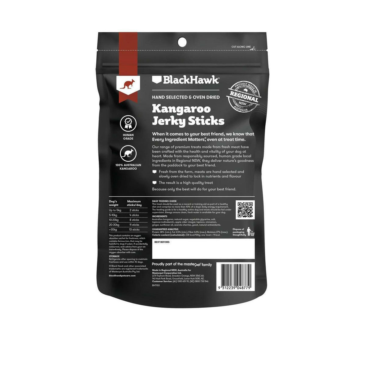 Black Hawk Kangaroo Jerky Stick Treats For Dogs