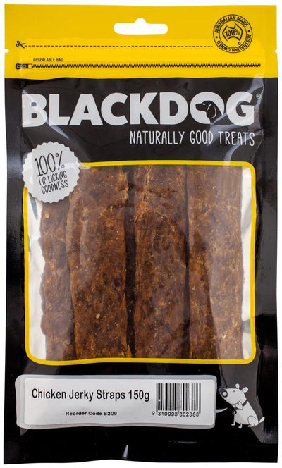BLACK DOG CHICKEN JERKY STRAPS 150G