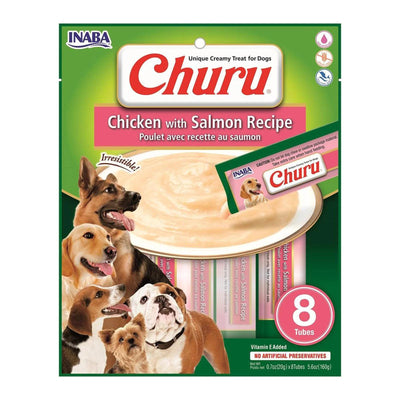 INABA DOG CHURU PUREE 8P CHKN W SLMN 160G 6PK
