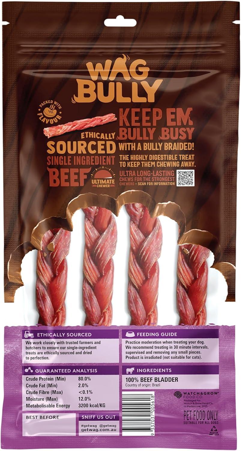 Wag Braided Bully Stick Large 4 Pack