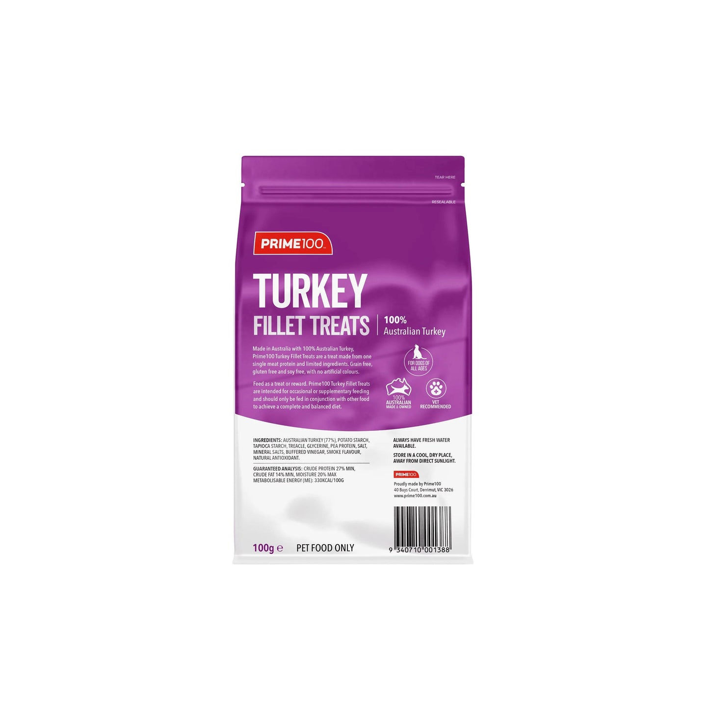 Prime100 Spt Turkey Fillet Dog Treats 100g