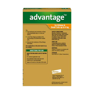 Advantage Flea Treatment For Cats 0-4kg Orange 4 Pack
