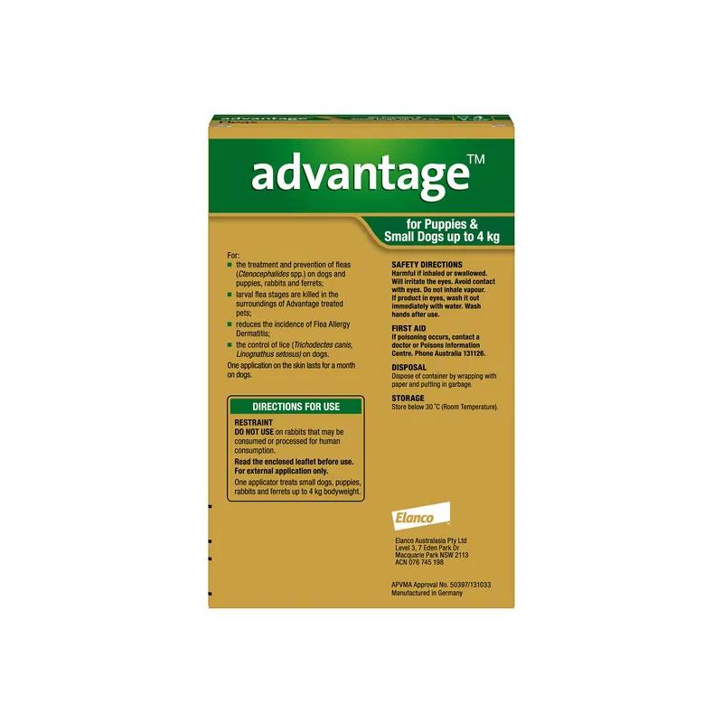 Advantage Flea Treatment For Dogs 0-4kg Green 4 Pack